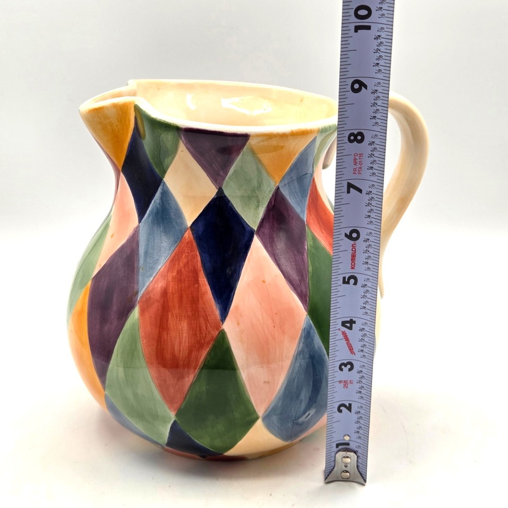 Tabletops Unlimited Carnival Harlequin Hand Painted Pitcher RETRO  Discontinued - Picture 6 of 8